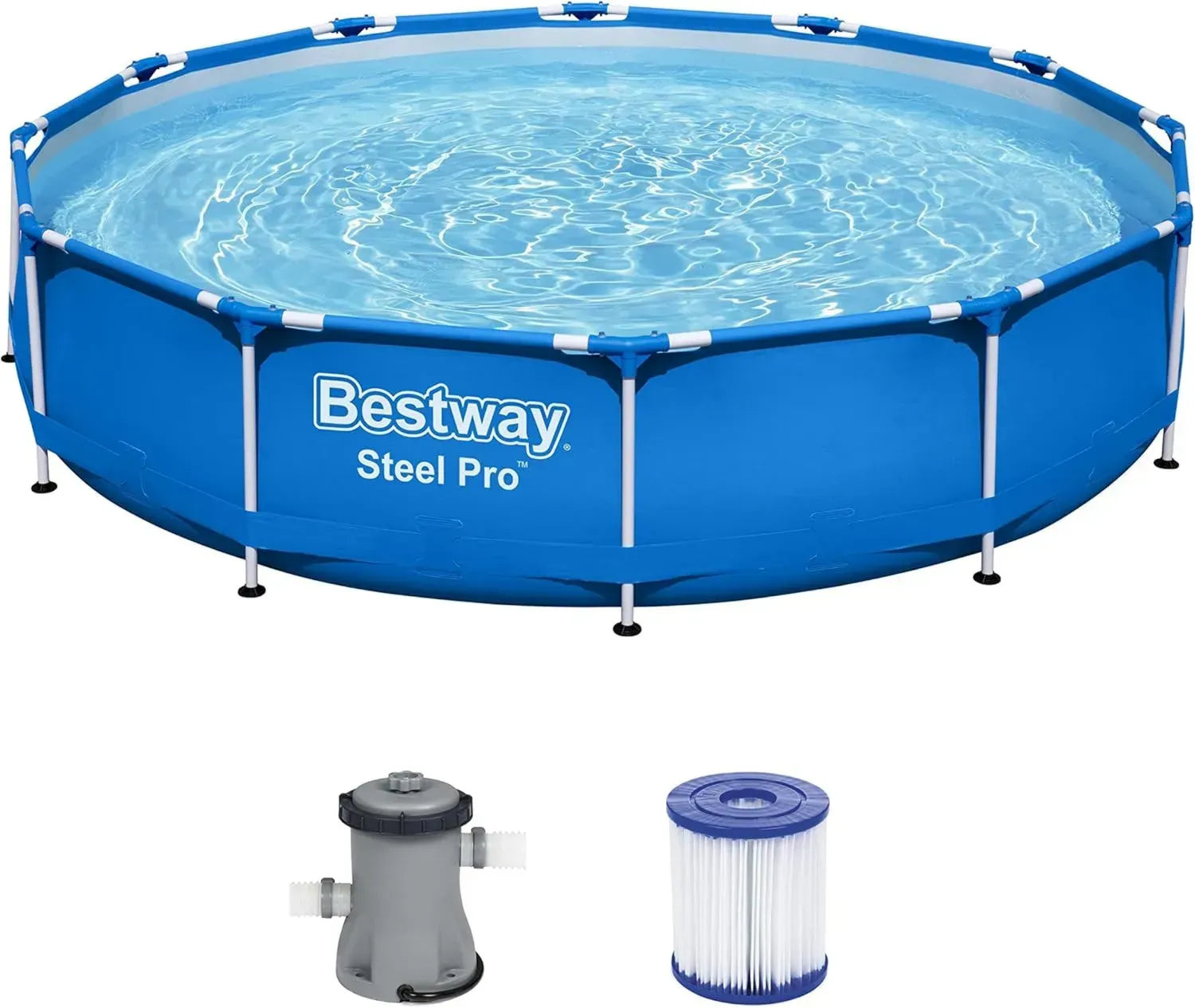 Bestway Stahlrahmen Pool Set, rund, mit Filterpumpe, 366 x 76 cm, Blau