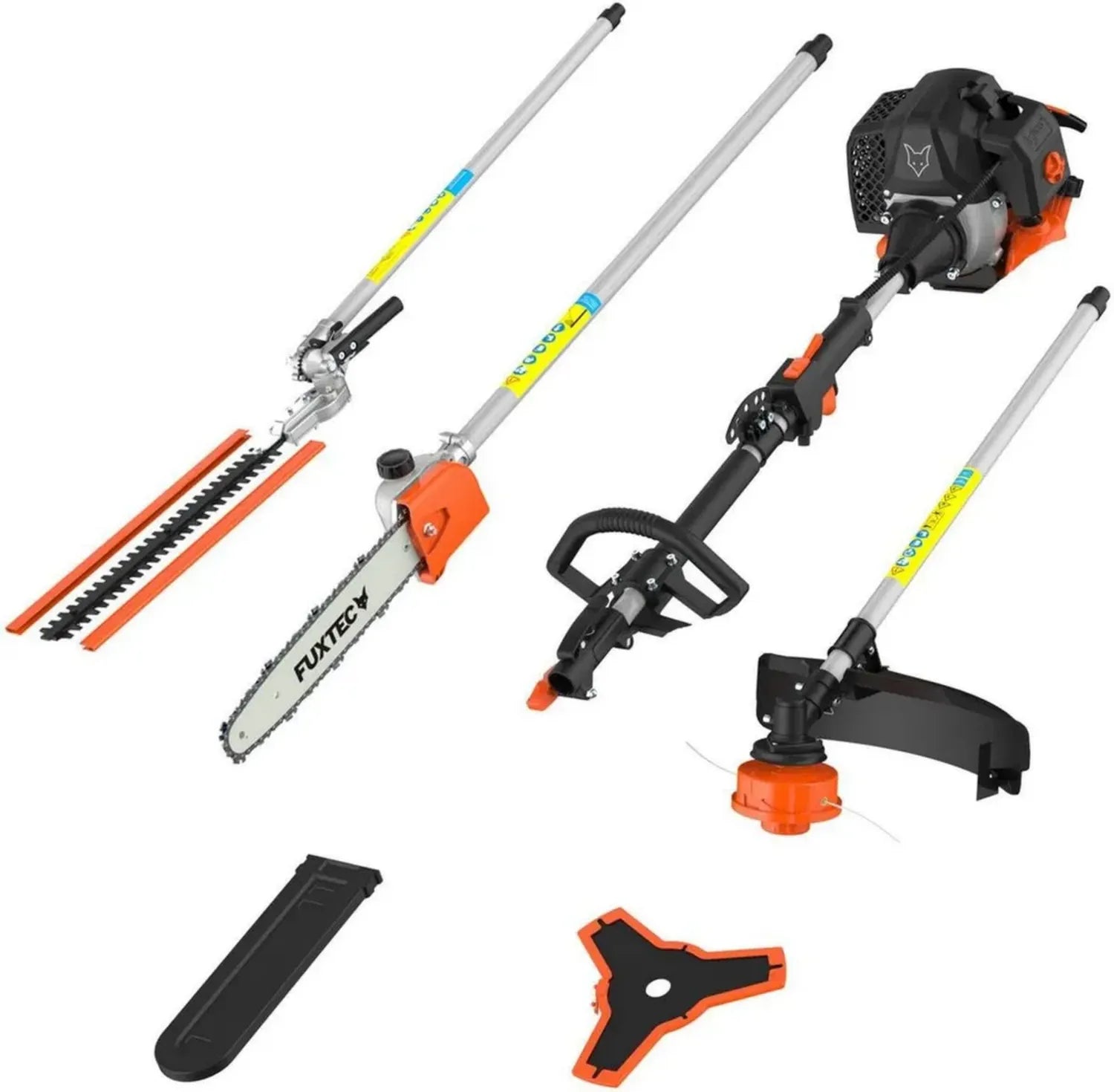 FUXTEC 4in1 Benzin-Multifunktionswerkzeug FX-MT152 mit 52 ccm - Inkl. Profi-Gurt und 3 PS Leistung - 2-Takt Motorsense, Heckenschere, Hochentaster & Freischneider